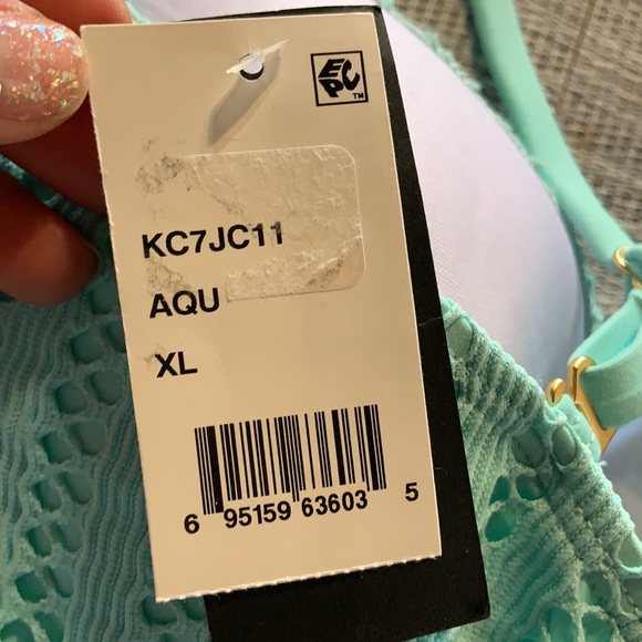 Kenneth Cole Aqua/Teal/Turquoise crochet cutout one piece XL NWT - Picture 10 of 10